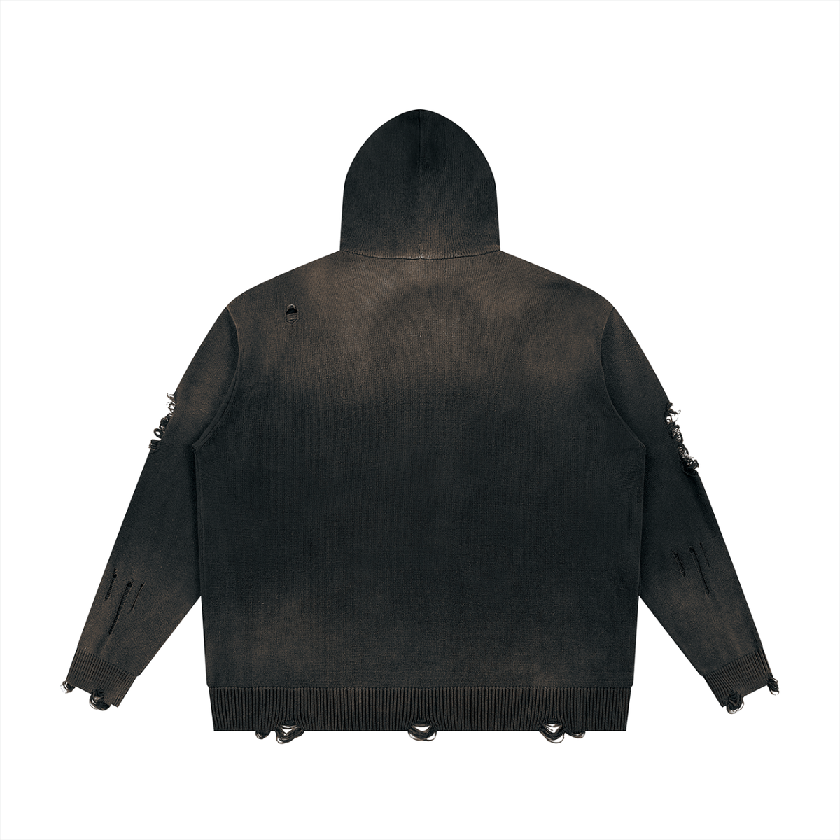 Unisex Distressed Full-Zip Knit Hoodie — Vintage Wash