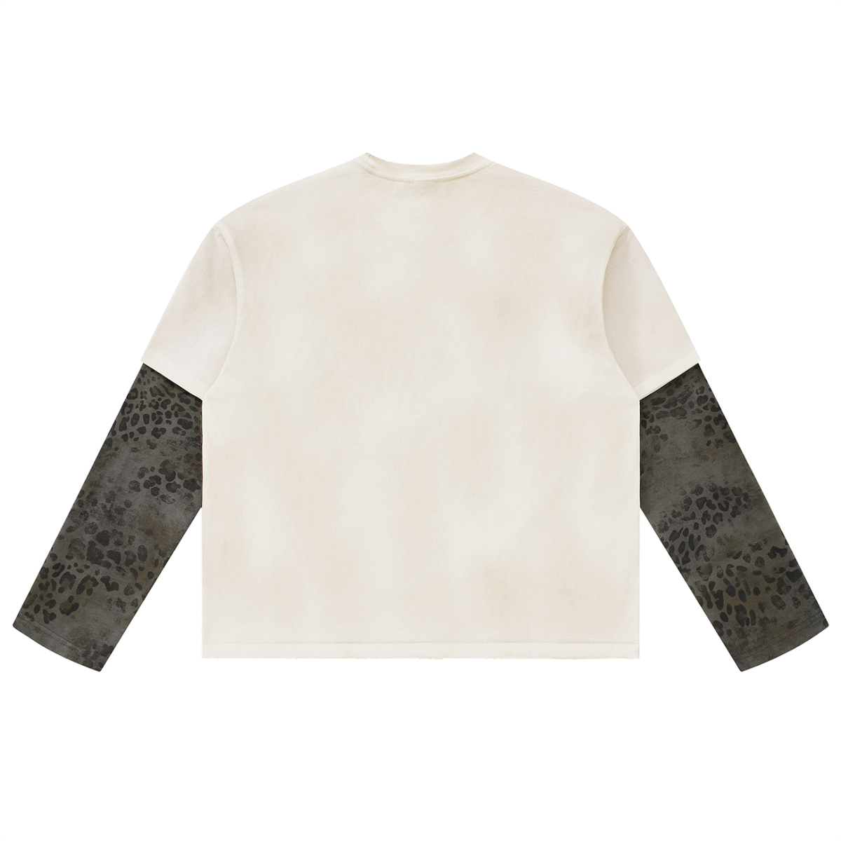Unisex Vintage-Wash Leopard-Panel Long-Sleeve T-Shirt