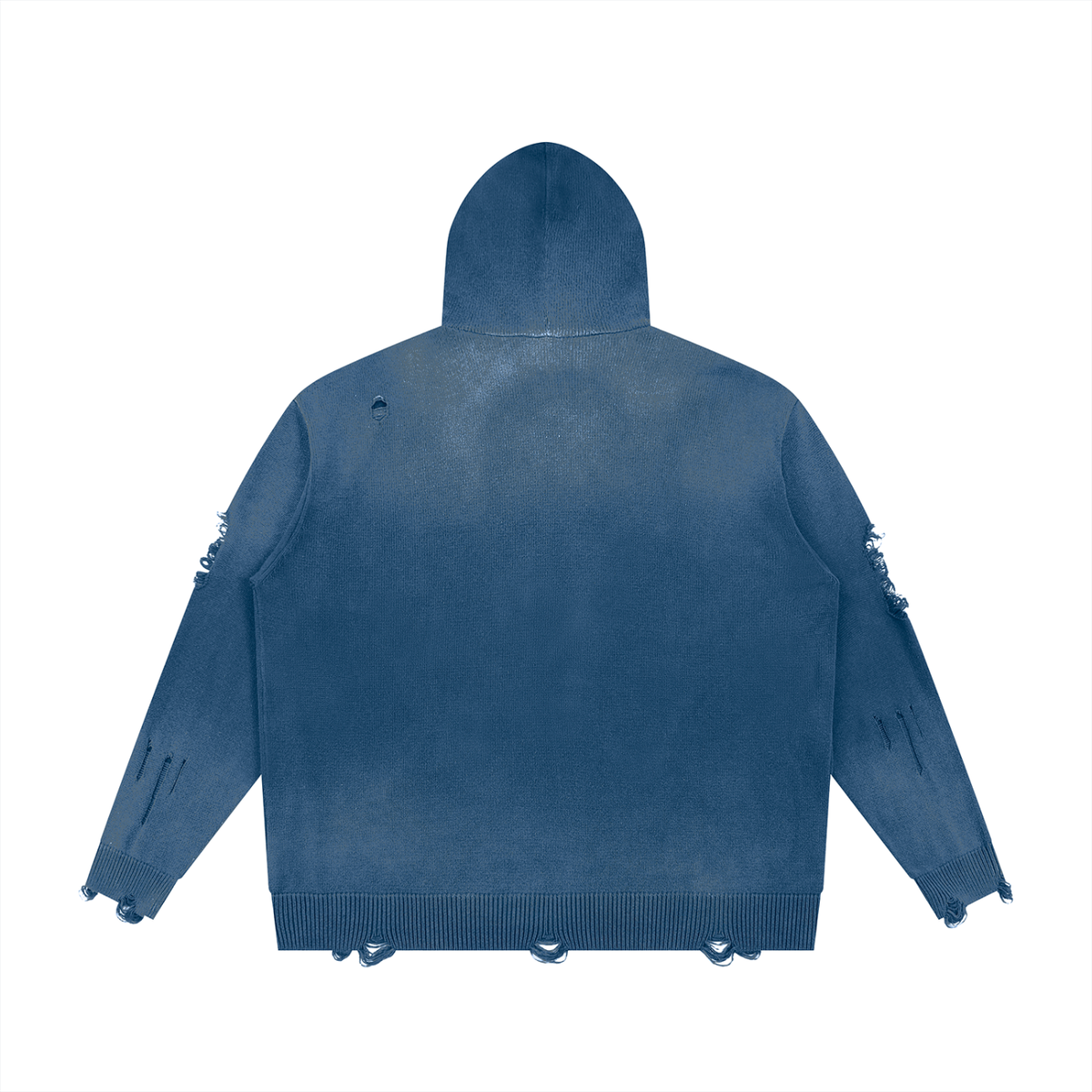 Unisex Distressed Full-Zip Knit Hoodie — Vintage Wash
