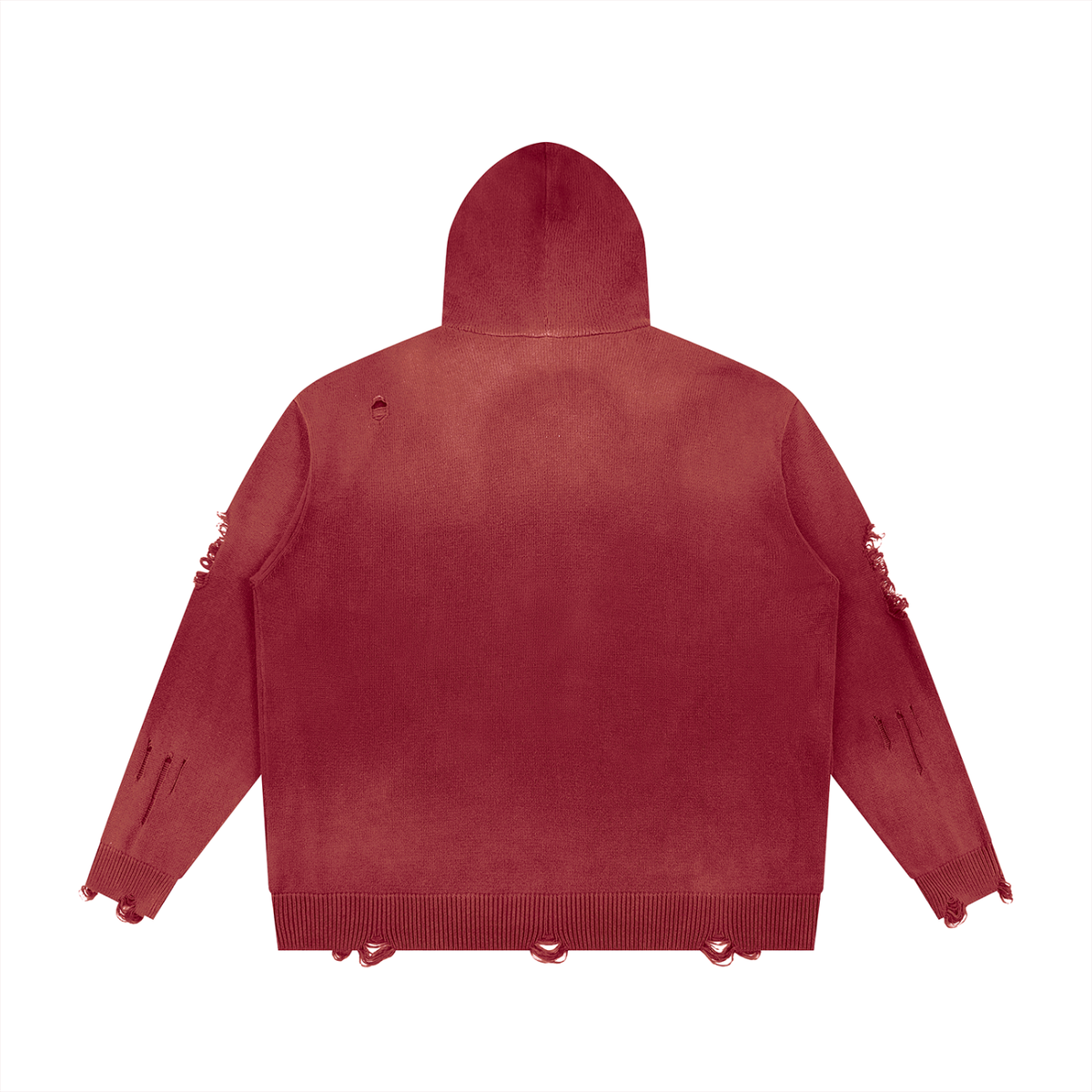 Unisex Distressed Full-Zip Knit Hoodie — Vintage Wash
