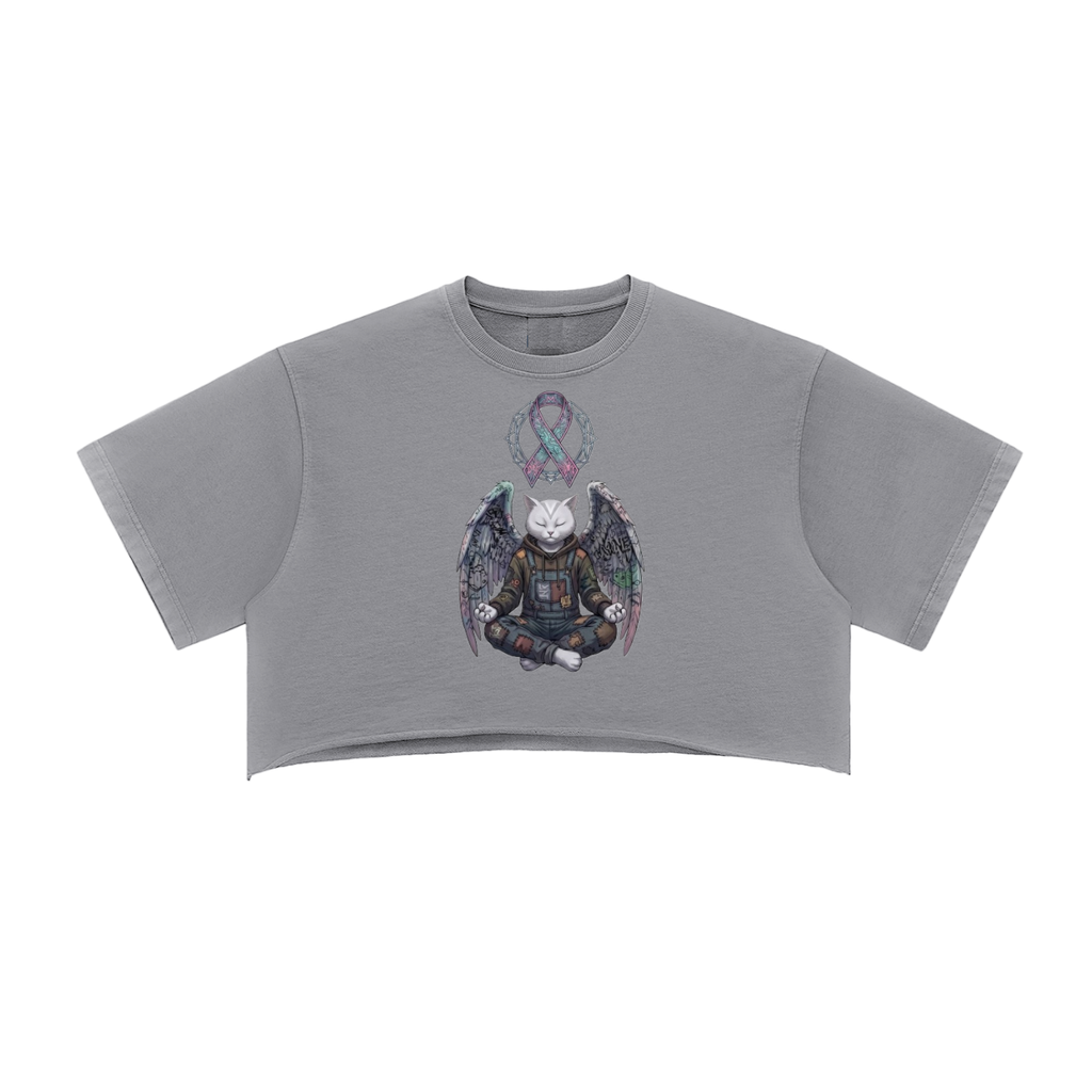 CRMB 004 Snow-Washed Raw Edge Crop Top — Brain Cancer Awareness