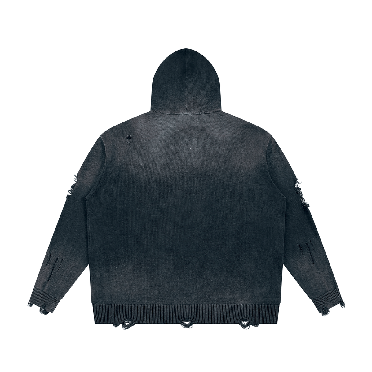 Unisex Distressed Full-Zip Knit Hoodie — Vintage Wash