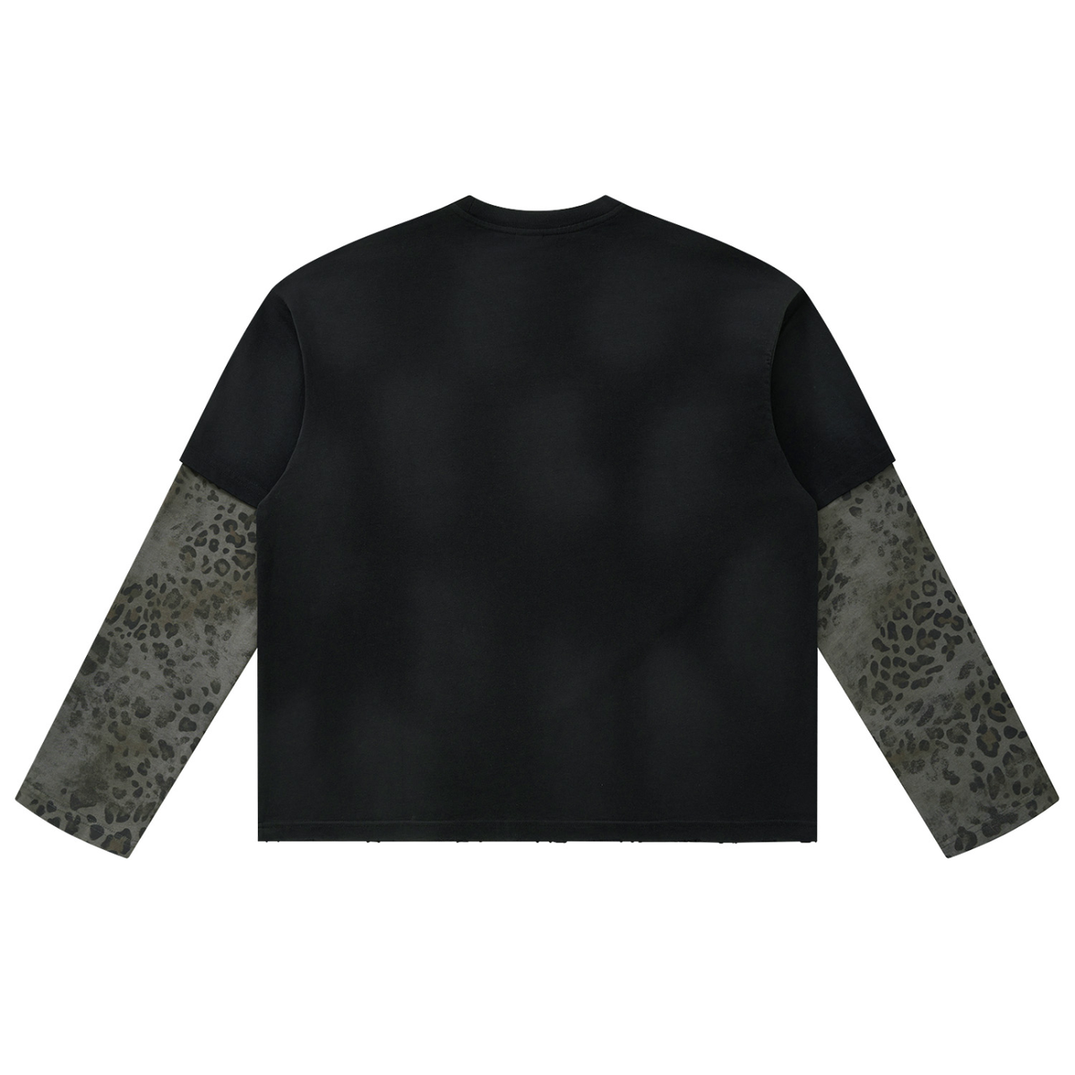 Unisex Vintage-Wash Leopard-Panel Long-Sleeve T-Shirt