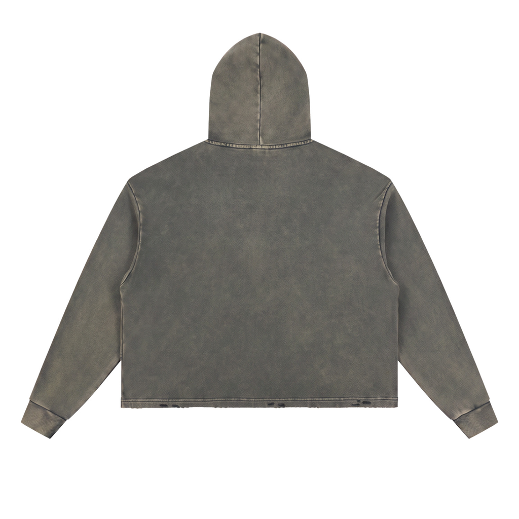 CRMB HOODIE 003 — Sun-Faded Hand-Frayed Inkprint Hoodie — BRAIN CANCER AWARENESS