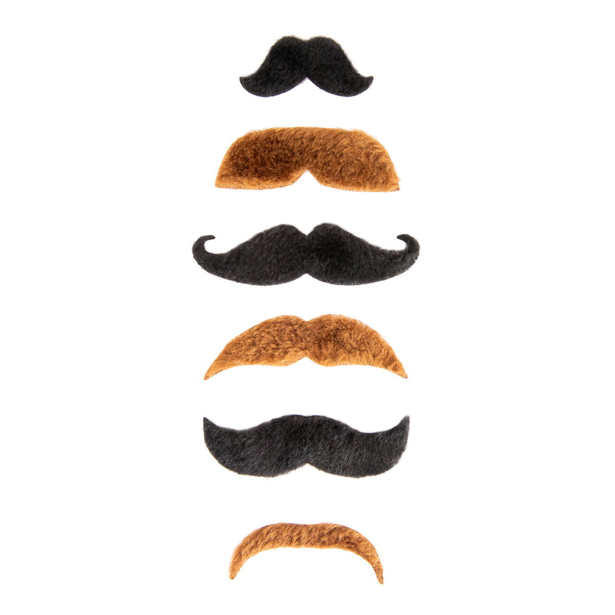 Six-piece black and brown novelty fake mustache set